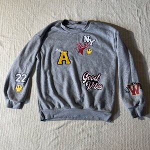 Rue21 Small Grey Patches Logo Crewneck Pullover Sweatshirt